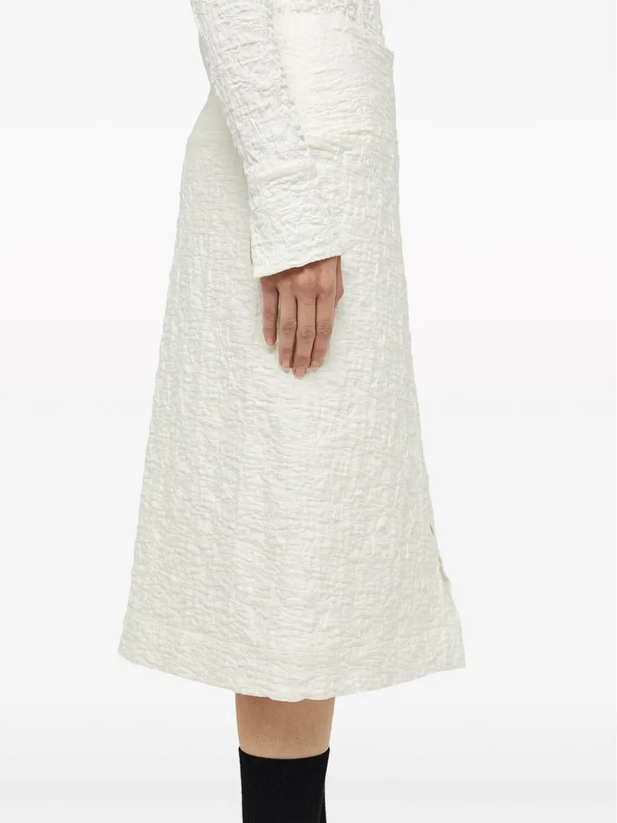 Jil Sander テクスチャード仕上げジップアップ ミディスカート ホワイト - 画像5