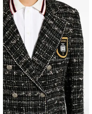 CHANEL Pre-Owned 2005年 クレスト刺繍入り ツイード コート ブラック - サムネイル5