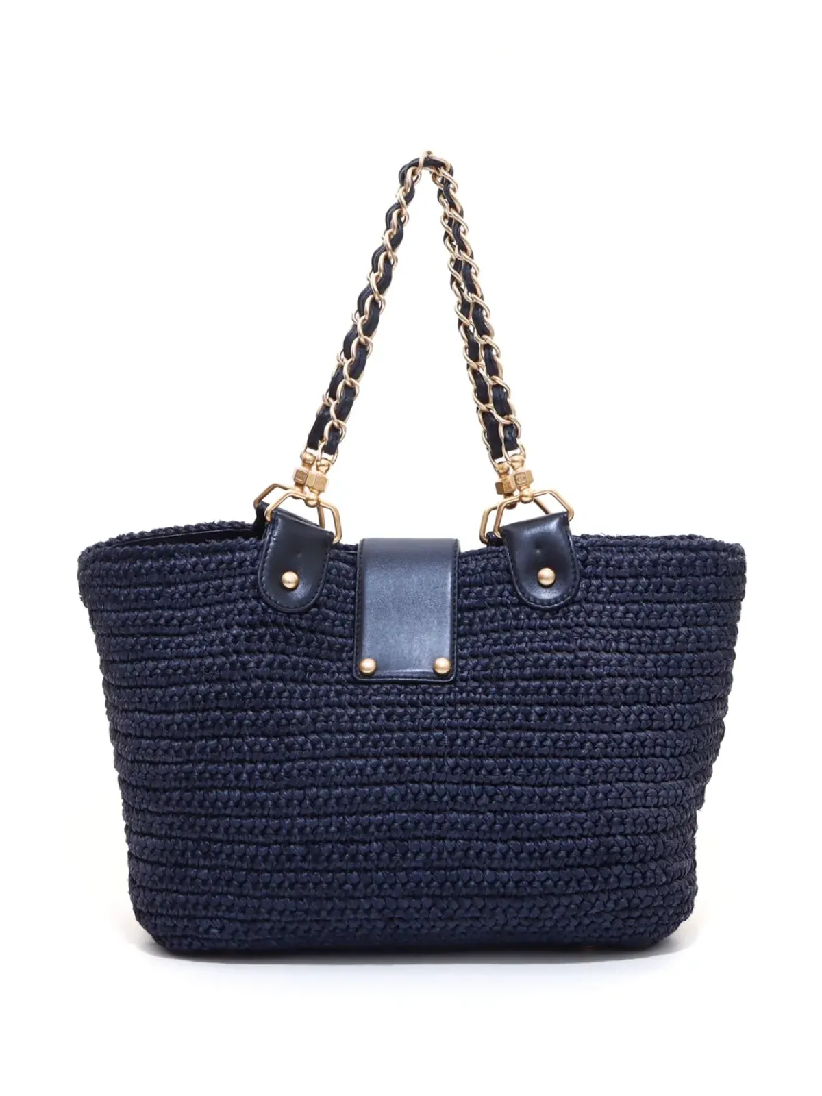 CHANEL ビンテージ CCターンロック ストロー トートバッグ ブルー - 画像2