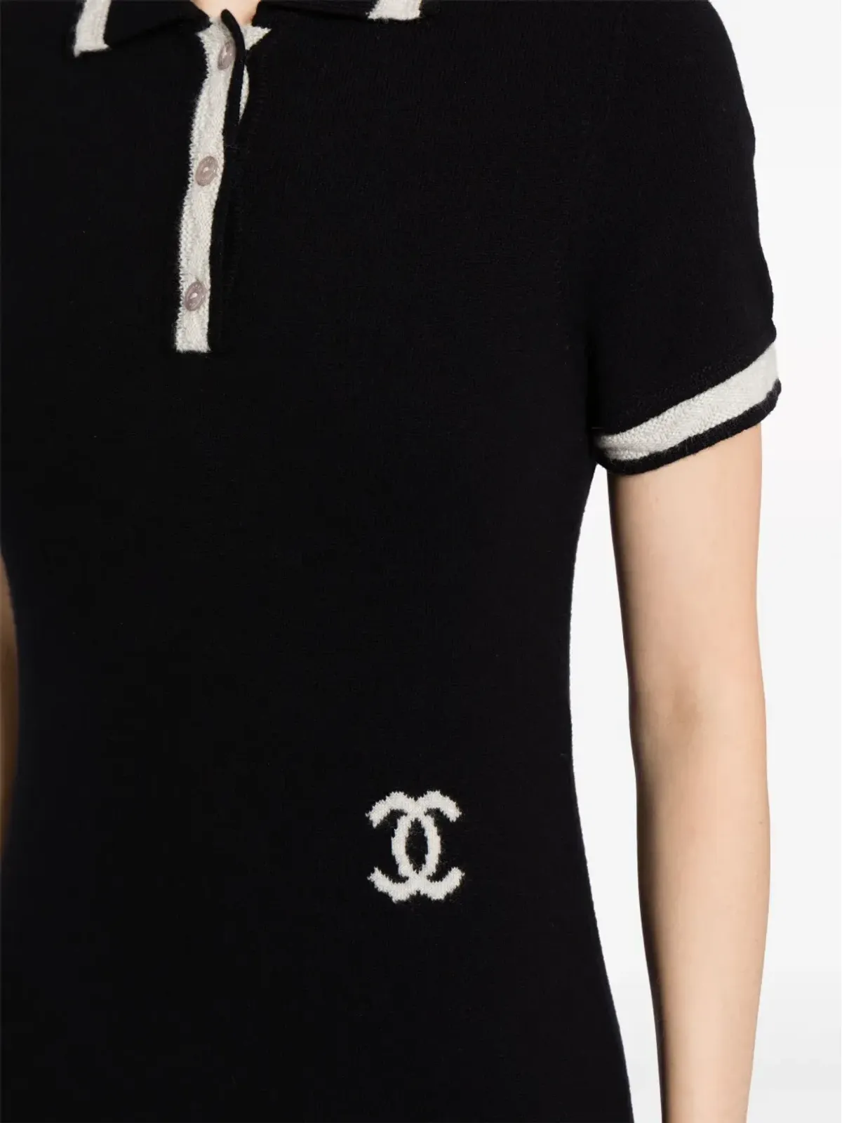 CHANEL ビンテージ 2004 CCロゴ カシミア ポロドレス - ブラック - 画像5