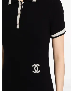 CHANEL ビンテージ 2004 CCロゴ カシミア ポロドレス - ブラック - サムネイル5