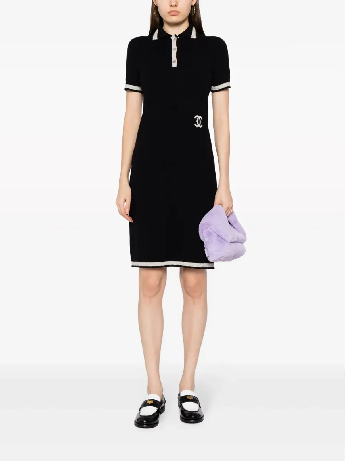 CHANEL ビンテージ 2004 CCロゴ カシミア ポロドレス - ブラック - 画像2