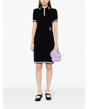 CHANEL ビンテージ 2004 CCロゴ カシミア ポロドレス - ブラック - サムネイル2