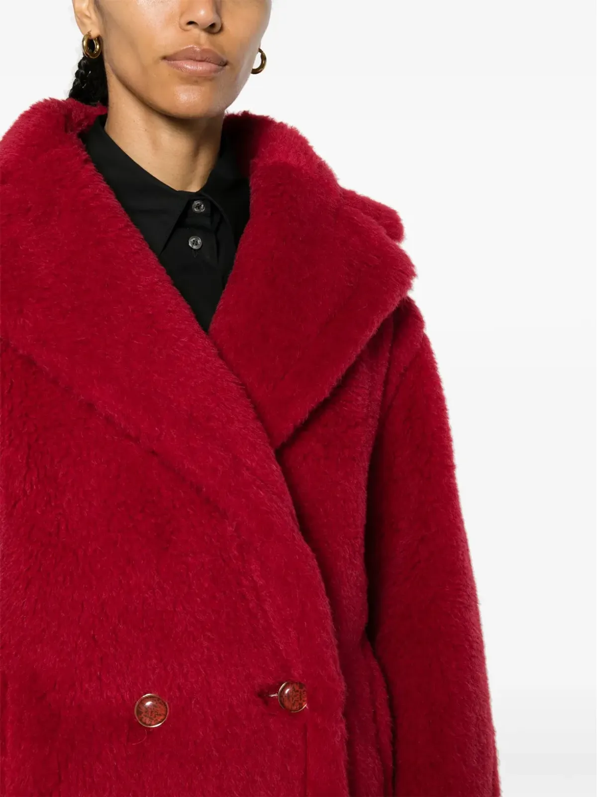 Max Mara ショート テディ風フェイクシアーリング コート - レッド - 画像5