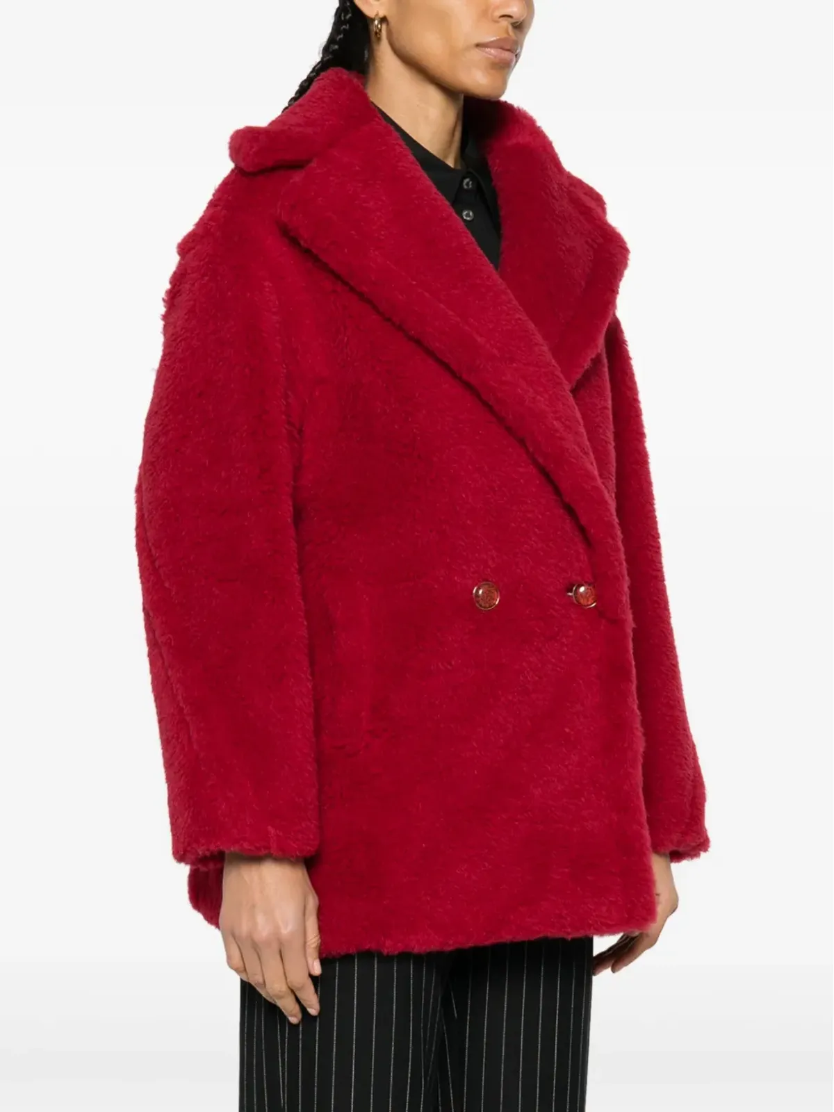Max Mara ショート テディ風フェイクシアーリング コート - レッド - 画像3
