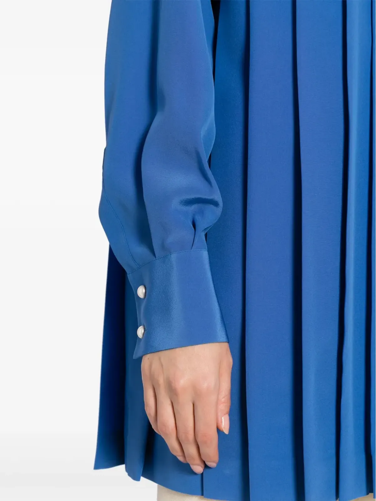 CHANEL ビンテージ プリーツ入りシルクシャツ - ブルー - 画像5