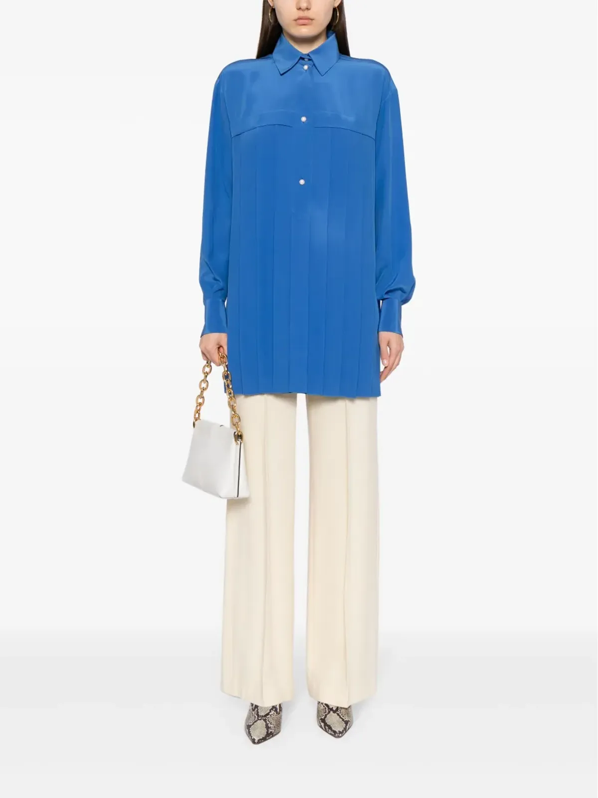 CHANEL ビンテージ プリーツ入りシルクシャツ - ブルー - 画像2