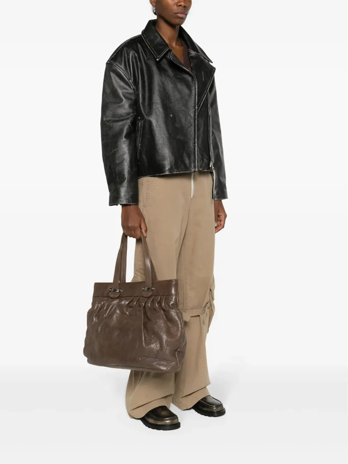 CHANEL ビンテージ 2006-2008 ダイヤモンドキルト レザートートバッグ - ブラウン - 画像2