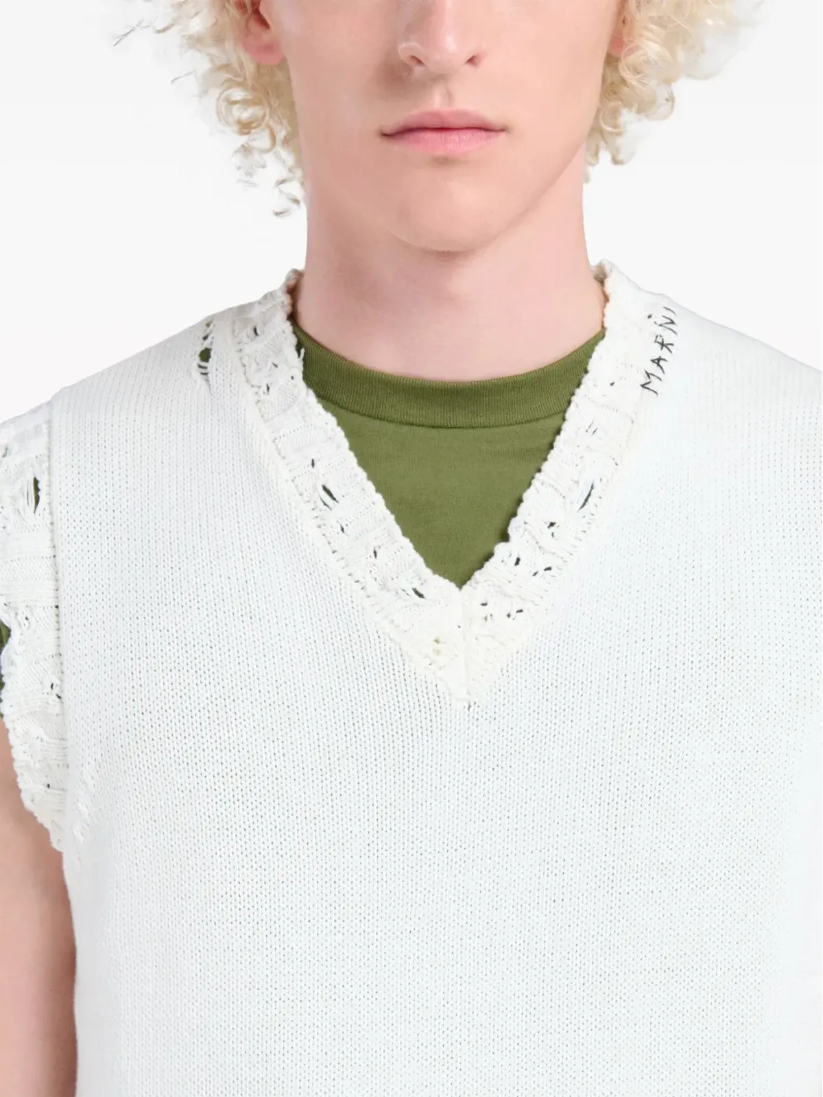 Marni ダメージ加工セーター ベスト - ホワイト - 画像5