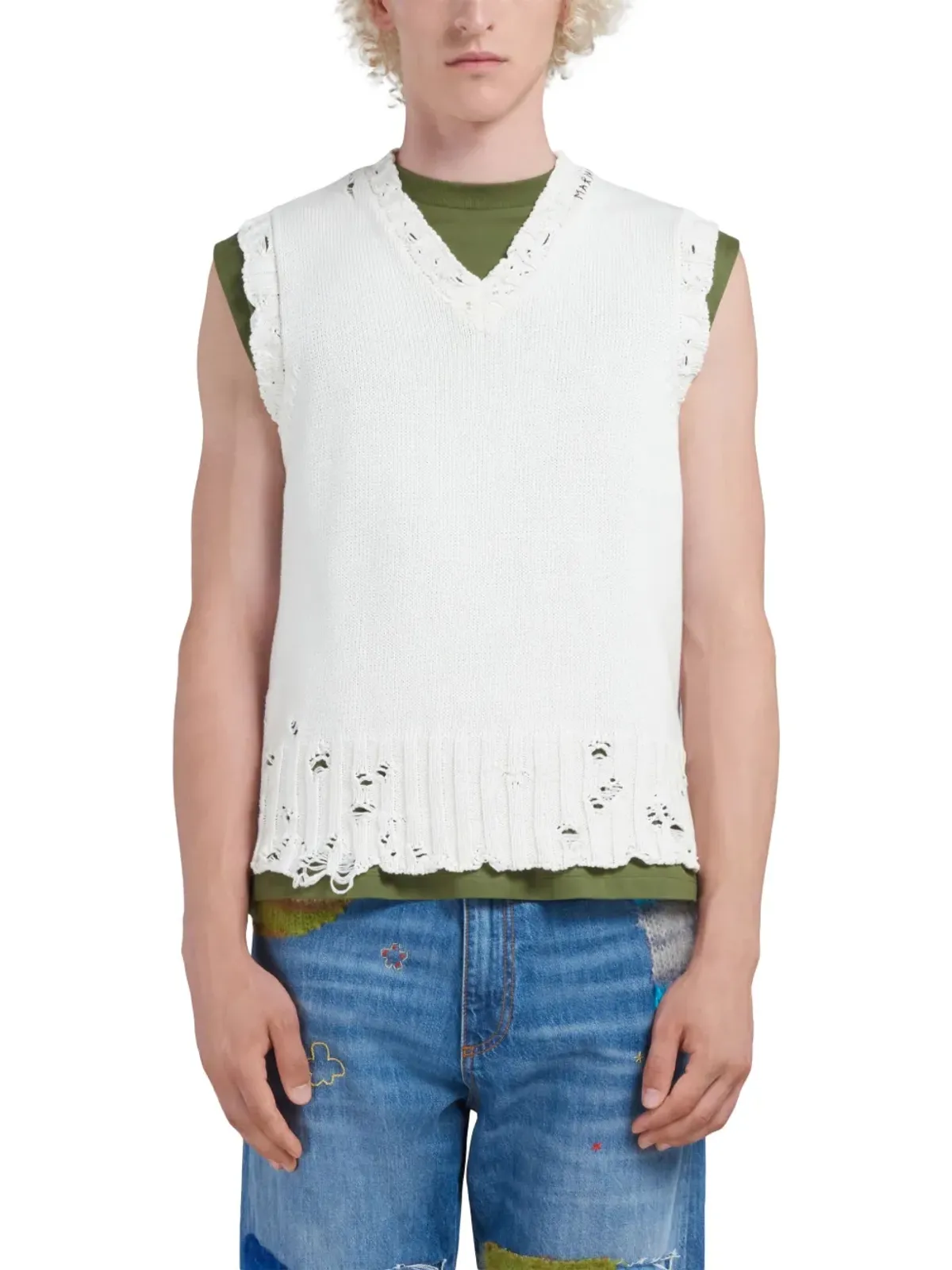 Marni ダメージ加工セーター ベスト - ホワイト - 画像2