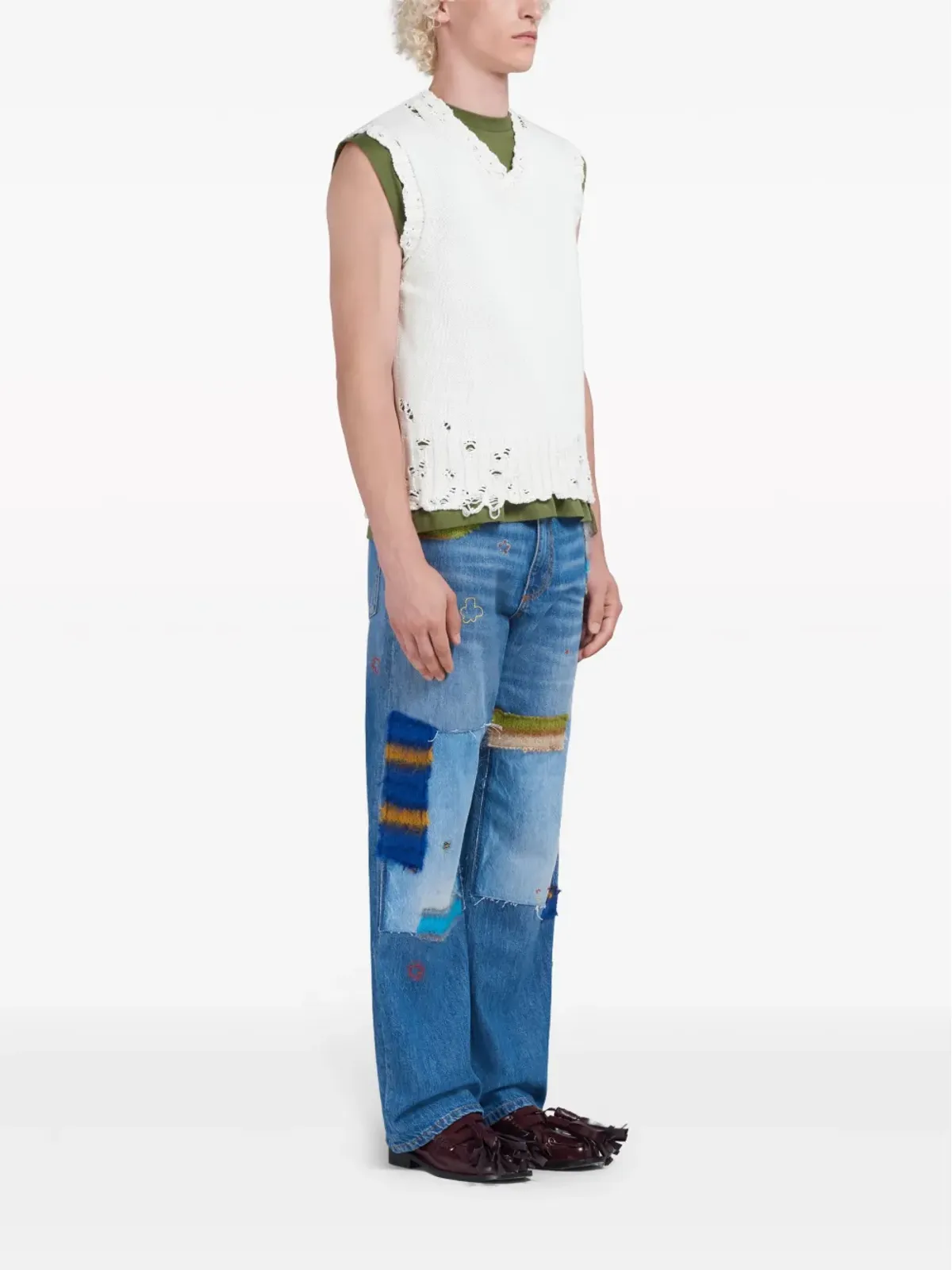 Marni ダメージ加工セーター ベスト - ホワイト - 画像3
