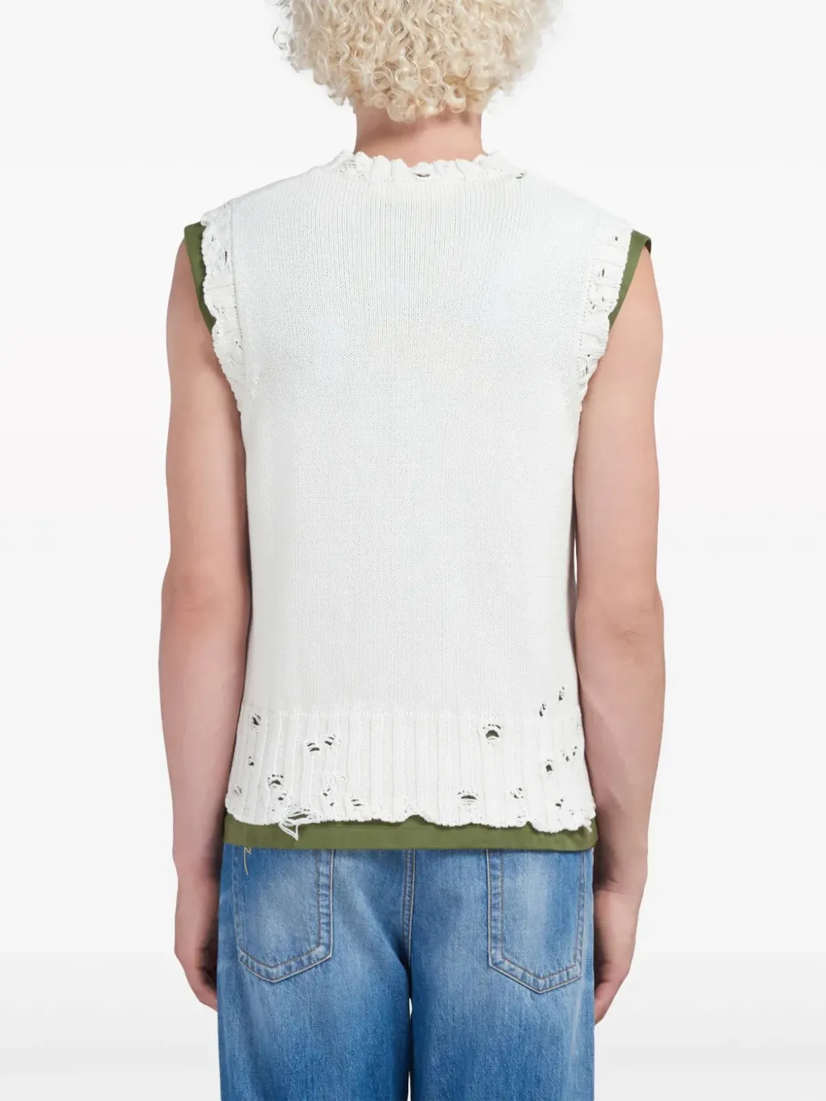 Marni ダメージ加工セーター ベスト - ホワイト - 画像4