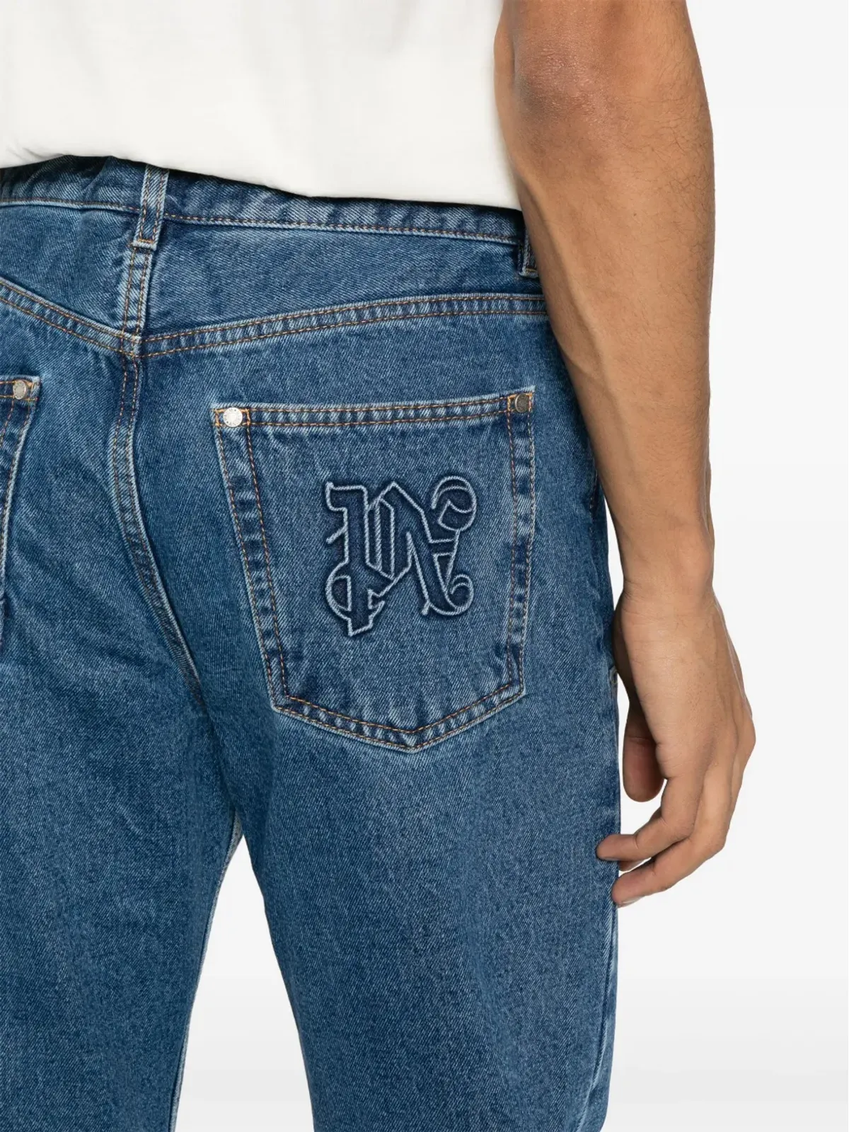 Palm Angels ロゴエンボス入りストレートレッグ ジーンズ ブルー - 画像5