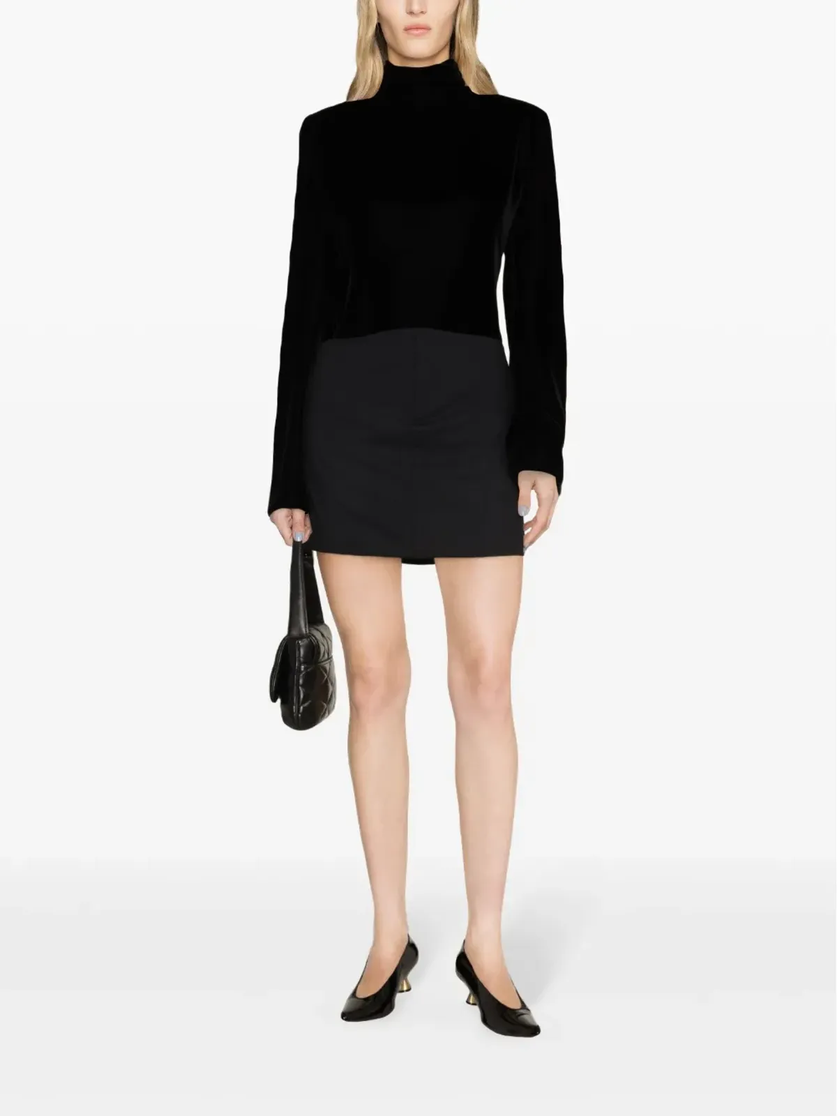Saint Laurent ハイネック ベルベット ブラウス - ブラック - 画像2