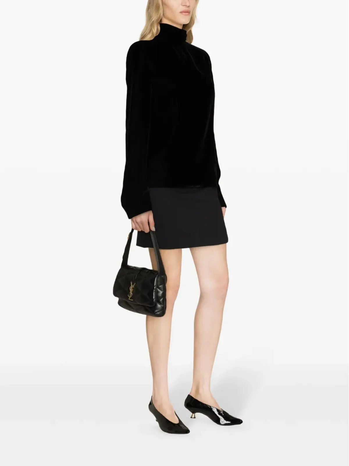 Saint Laurent ハイネック ベルベット ブラウス - ブラック - 画像3