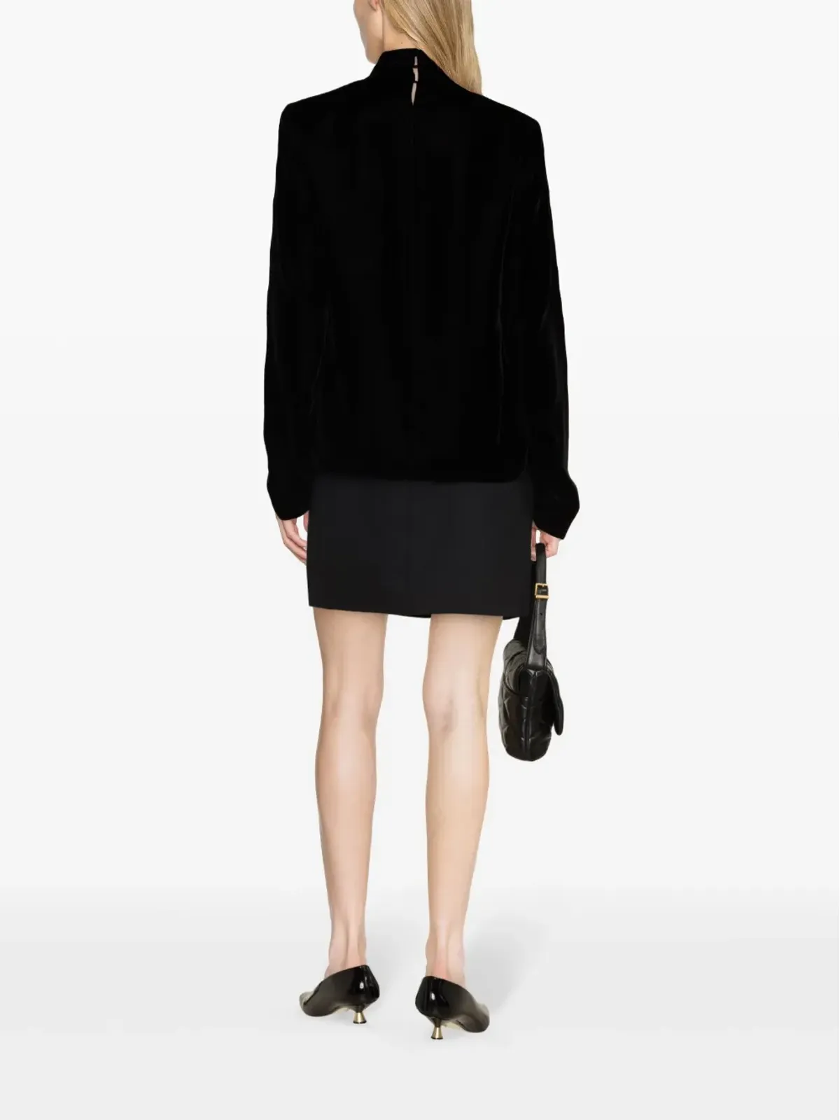 Saint Laurent ハイネック ベルベット ブラウス - ブラック - 画像4