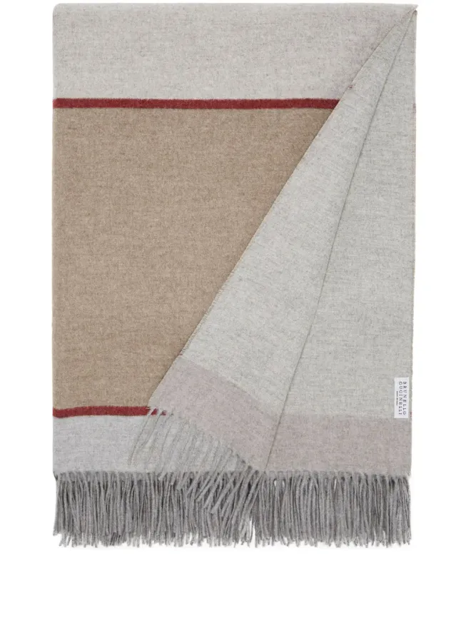 Brunello Cucinelli Brunello Cucinelli フリンジ付きカラー・ブロック シルクブランケット - ニュートラルカラーの商品画像