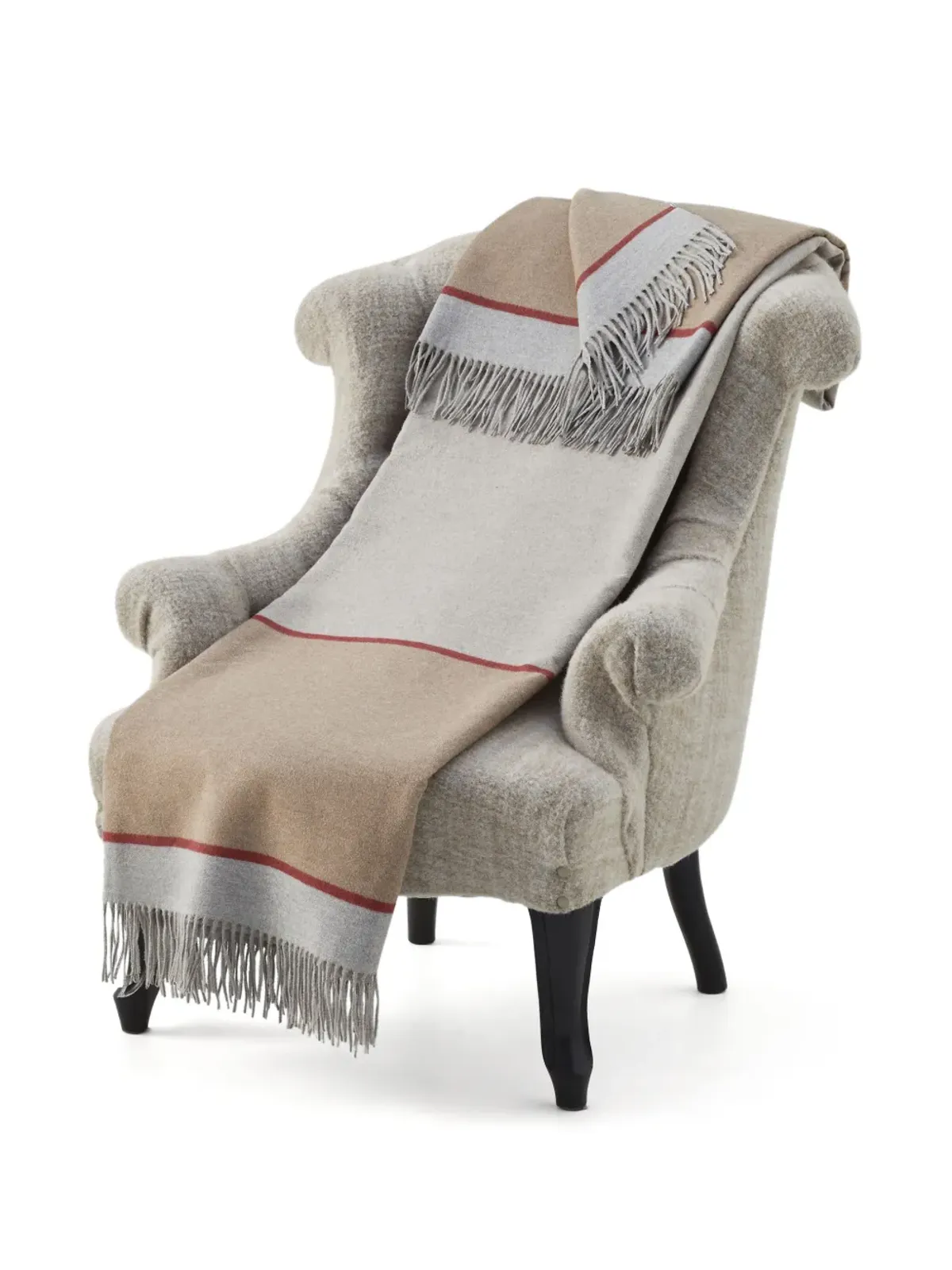 Brunello Cucinelli フリンジ付きカラー・ブロック シルクブランケット - ニュートラルカラー - 画像4
