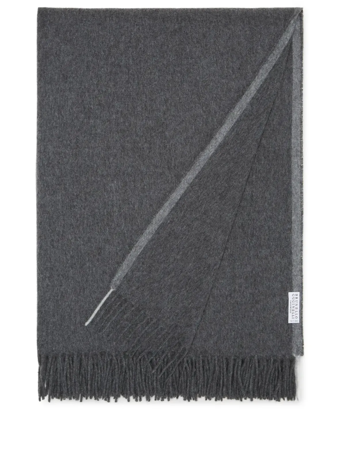 Brunello Cucinelli フリンジ付きカシミアブランケット グレー - 画像1