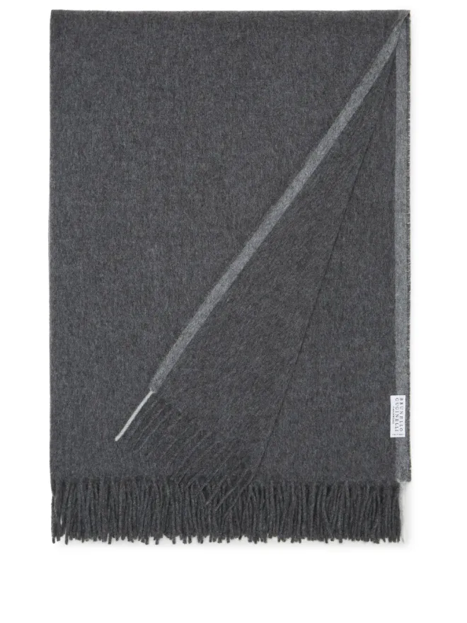 Brunello Cucinelli Brunello Cucinelli フリンジ付きカシミアブランケット グレーの商品画像
