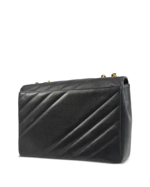 CHANEL ビンテージ 1995 ジャンボ ストレートフラップ ショルダーバッグ - ブラック - サムネイル2