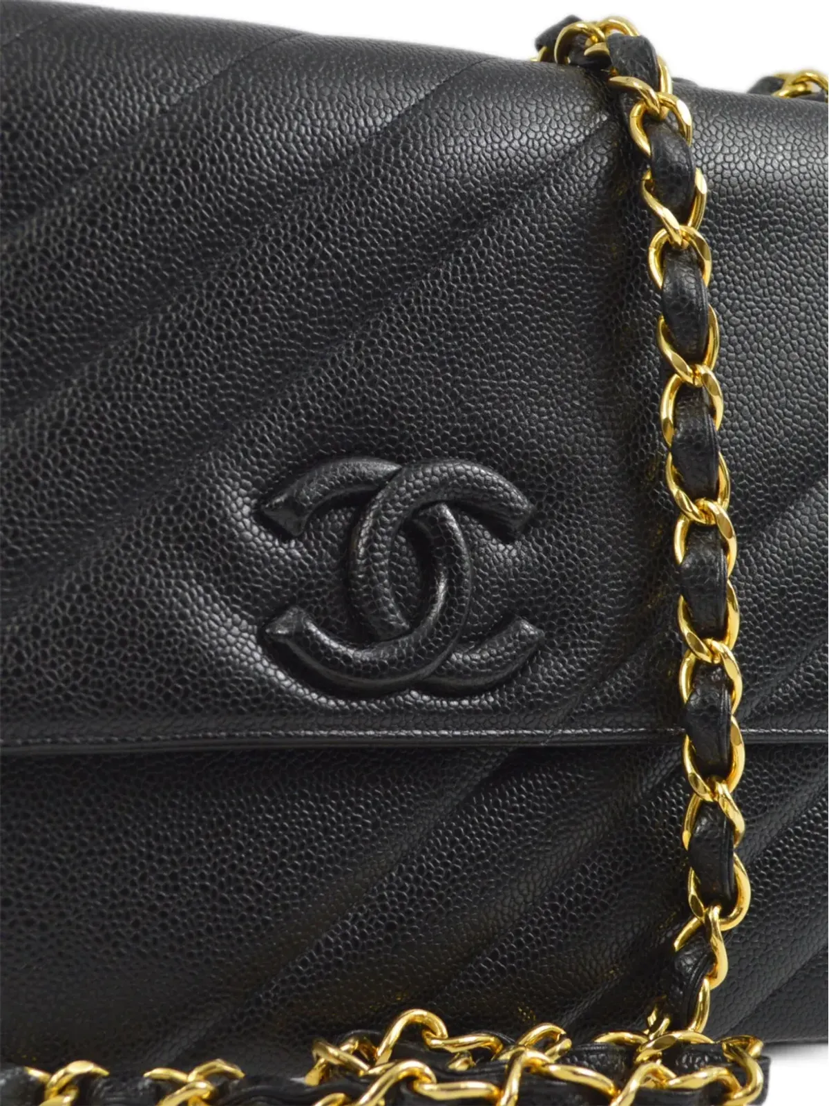 CHANEL ビンテージ 1995 ジャンボ ストレートフラップ ショルダーバッグ - ブラック - 画像3