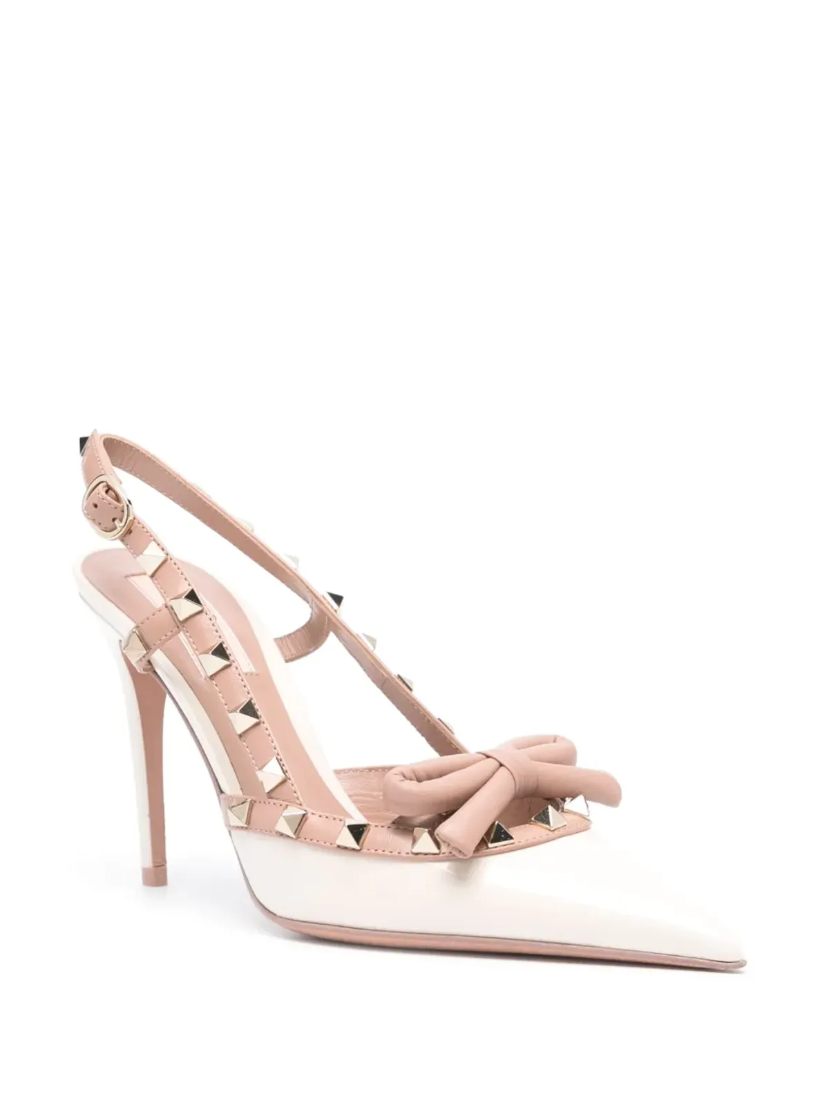 Valentino Garavani ロックスタッド ボウ 100mm レザー パンプス - ニュートラルカラー - 画像2