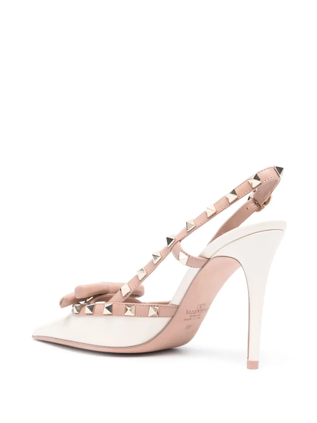 Valentino Garavani ロックスタッド ボウ 100mm レザー パンプス - ニュートラルカラー - 画像3