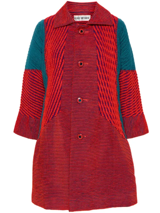 Issey Miyake Pre-Owned Issey Miyake Pre-Owned 1990年代 カラーブロック リブ編みコート - レッドの商品画像
