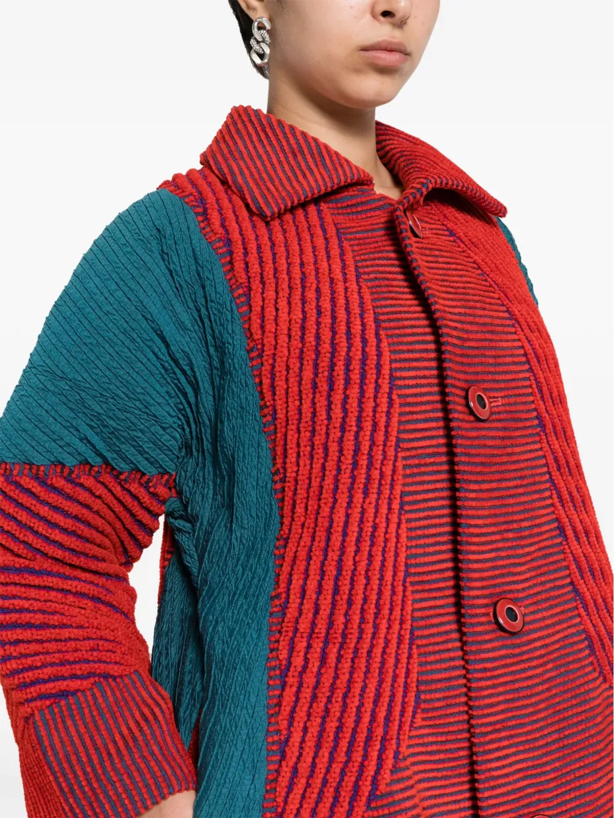 Issey Miyake Pre-Owned 1990年代 カラーブロック リブ編みコート - レッド - 画像5