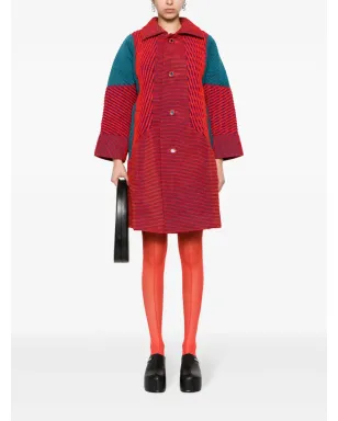 Issey Miyake Pre-Owned 1990年代 カラーブロック リブ編みコート - レッド - サムネイル2