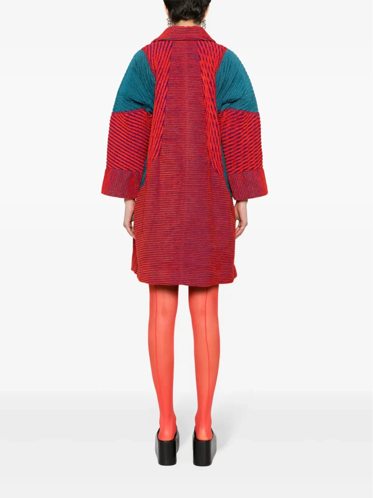 Issey Miyake Pre-Owned 1990年代 カラーブロック リブ編みコート - レッド - 画像4