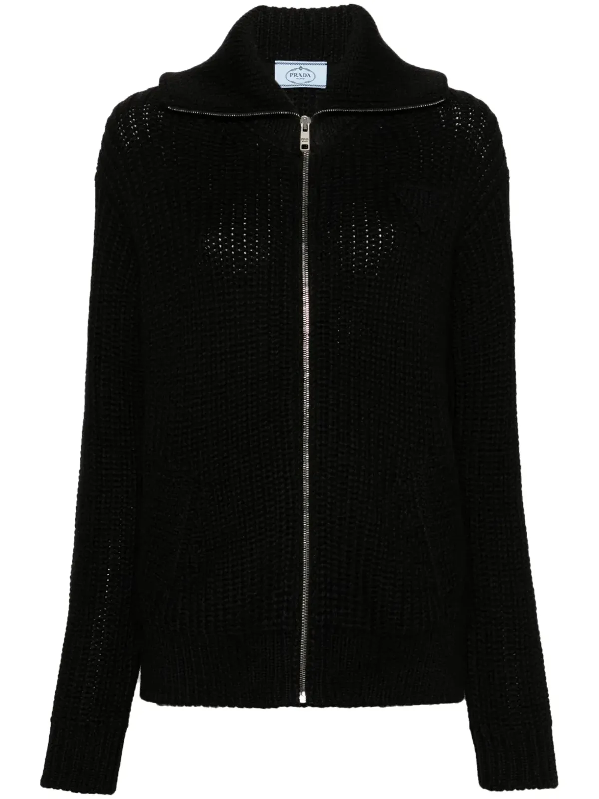 Prada エナメル三角ロゴ入りジップアップカーディガン - ブラック - 画像1