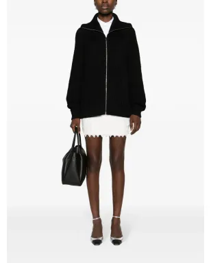 Prada エナメル三角ロゴ入りジップアップカーディガン - ブラック - サムネイル2