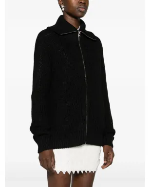 Prada エナメル三角ロゴ入りジップアップカーディガン - ブラック - サムネイル3
