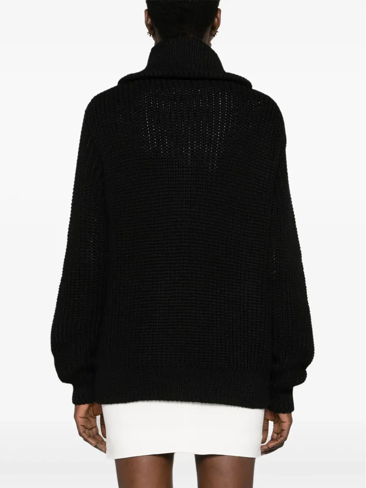 Prada エナメル三角ロゴ入りジップアップカーディガン - ブラック - 画像4
