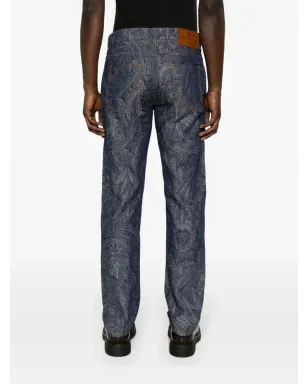 ETRO ペイズリージャカード ストレートレッグ パンツ ブルー - サムネイル4