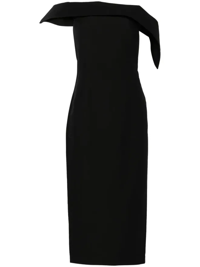 Roland Mouret Roland Mouret オフショルダー クレープ ミディドレス ブラックの商品画像