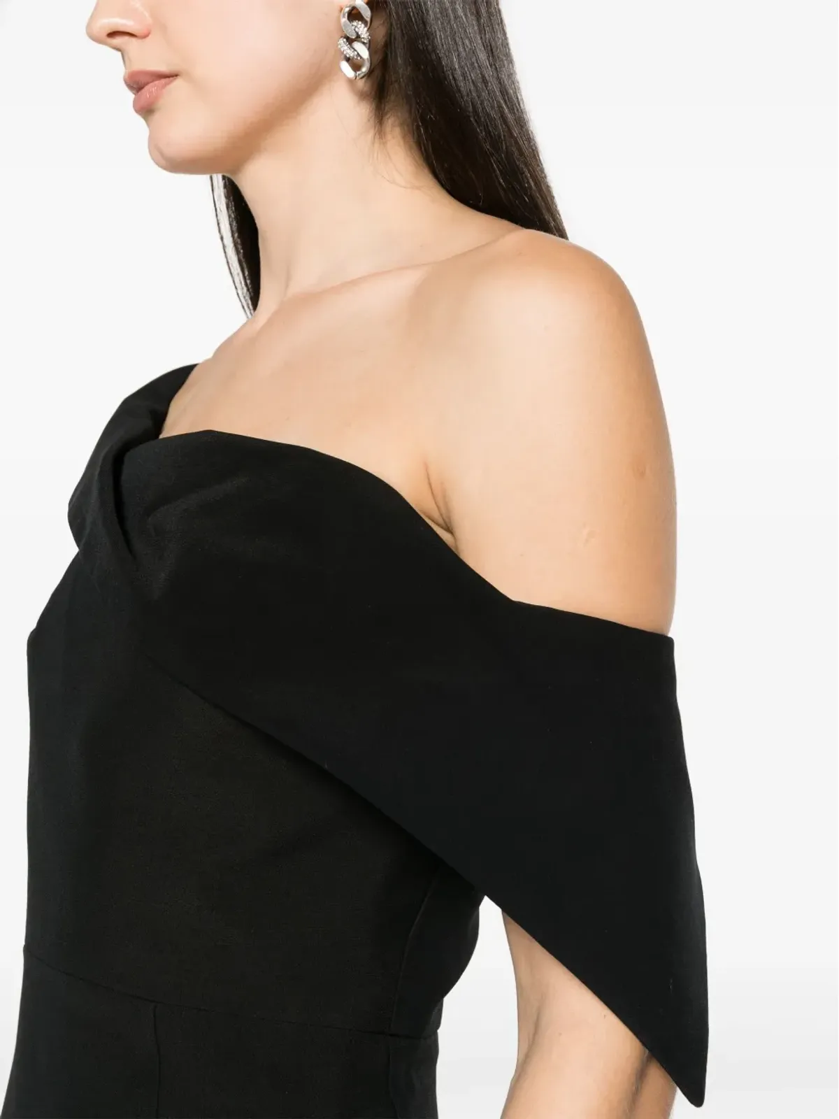 Roland Mouret オフショルダー クレープ ミディドレス ブラック - 画像5