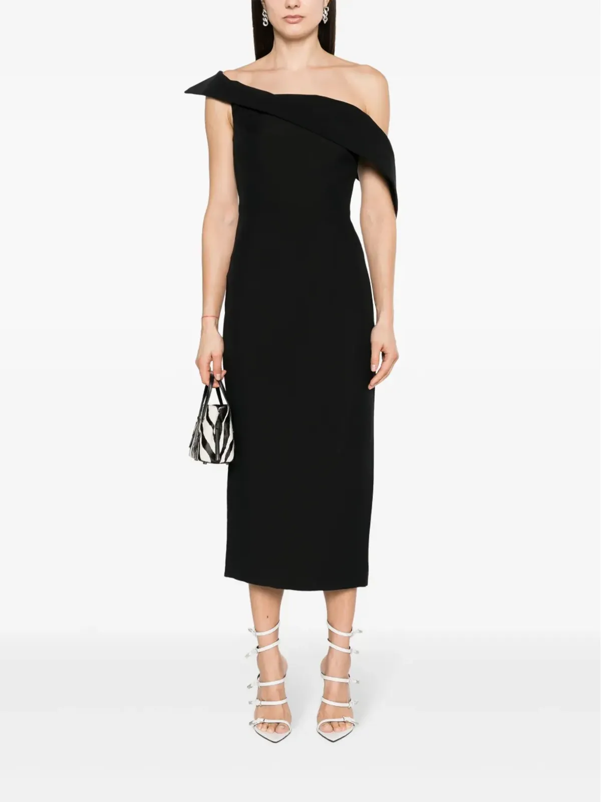 Roland Mouret オフショルダー クレープ ミディドレス ブラック - 画像2