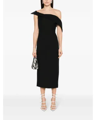 Roland Mouret オフショルダー クレープ ミディドレス ブラック - サムネイル2