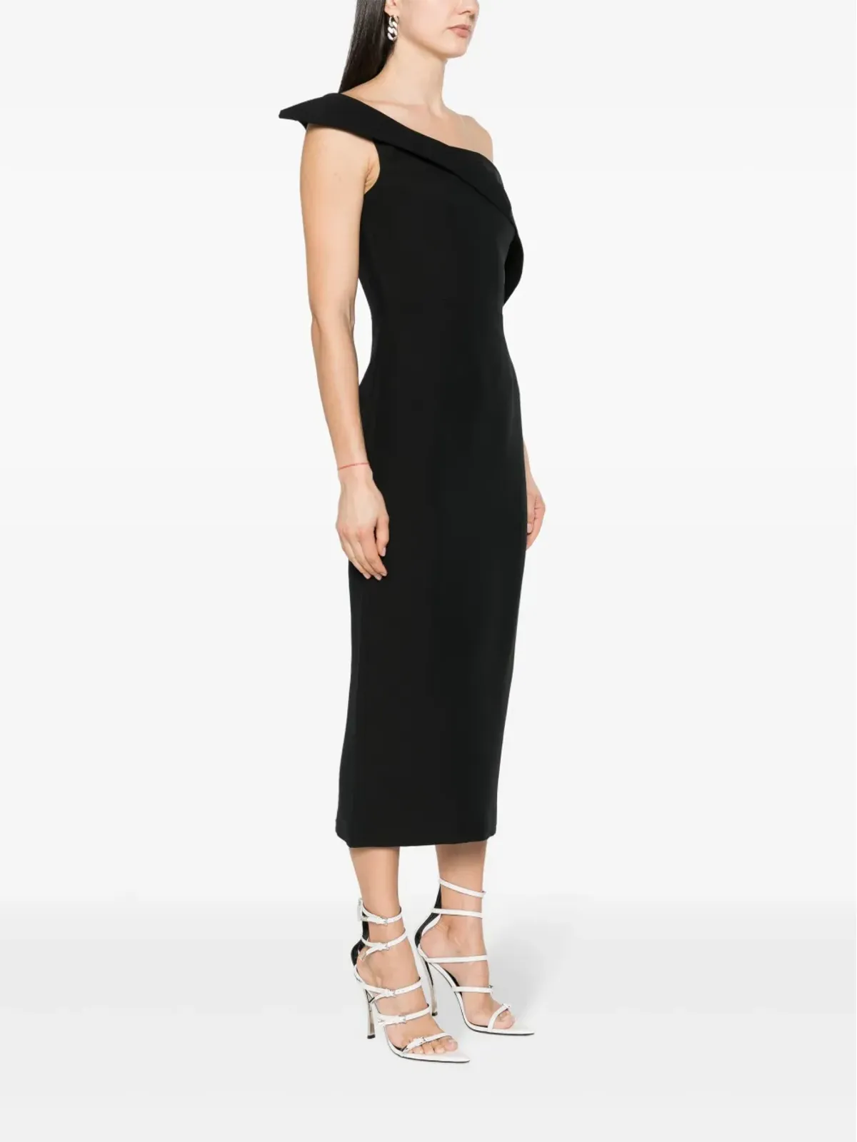 Roland Mouret オフショルダー クレープ ミディドレス ブラック - 画像3
