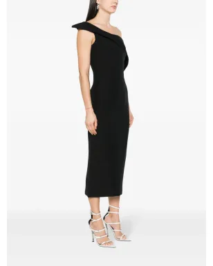 Roland Mouret オフショルダー クレープ ミディドレス ブラック - サムネイル3