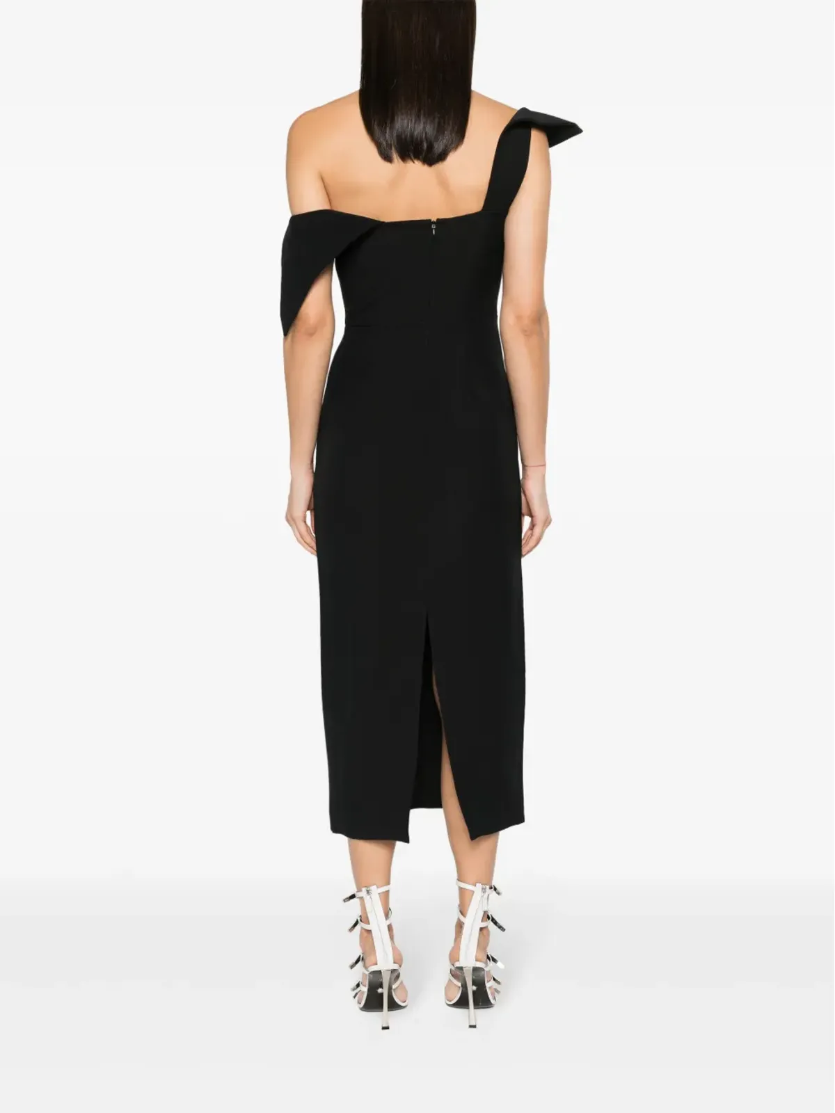 Roland Mouret オフショルダー クレープ ミディドレス ブラック - 画像4