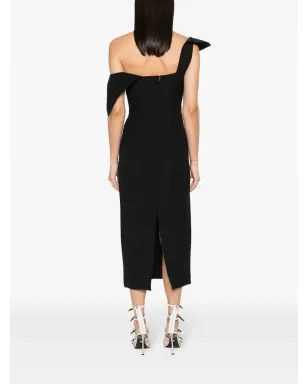 Roland Mouret オフショルダー クレープ ミディドレス ブラック - サムネイル4