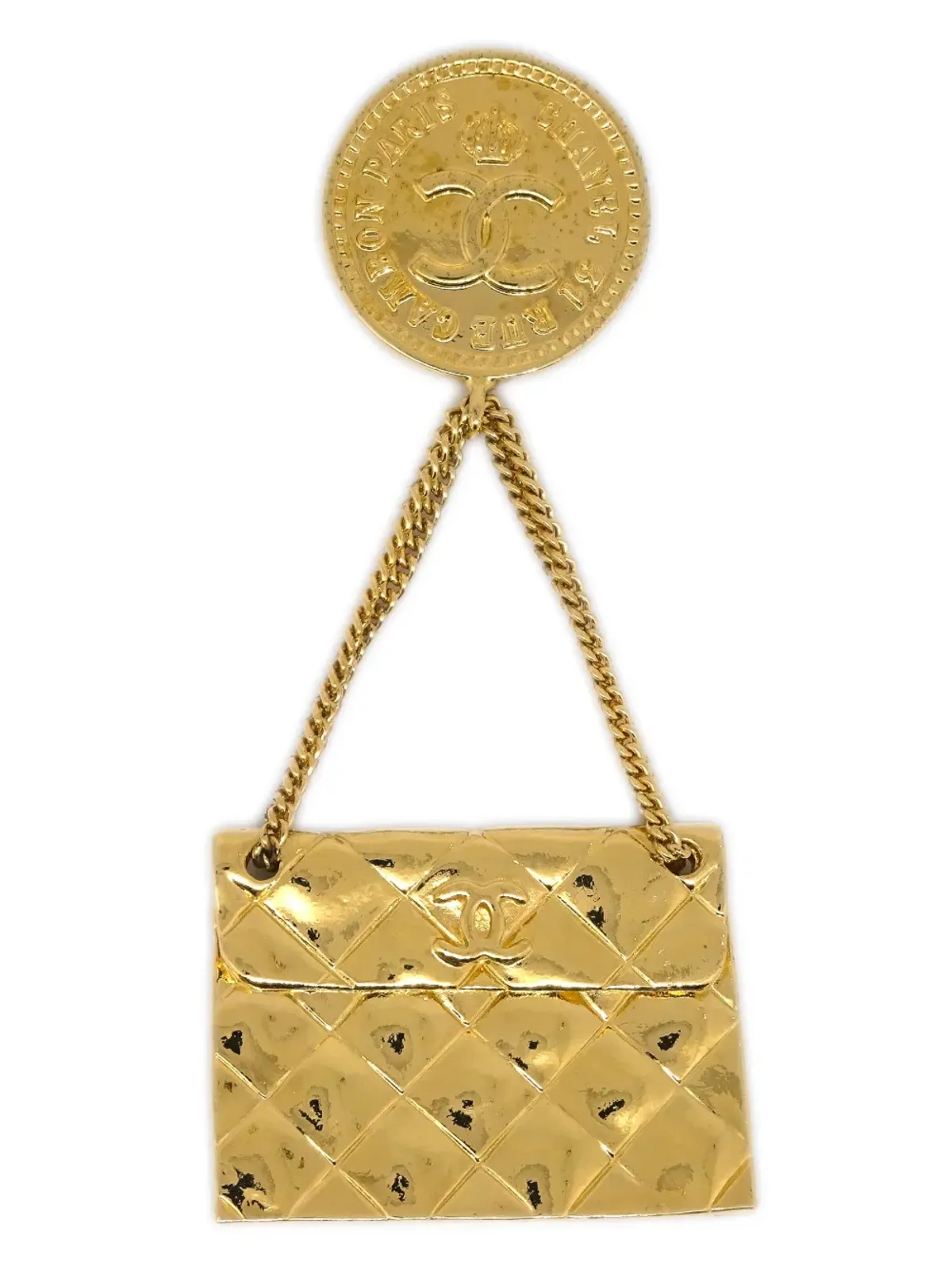 CHANEL ビンテージ 1980年代 キルト柄 バッグ用 ブローチ ピン - ゴールド - 画像1