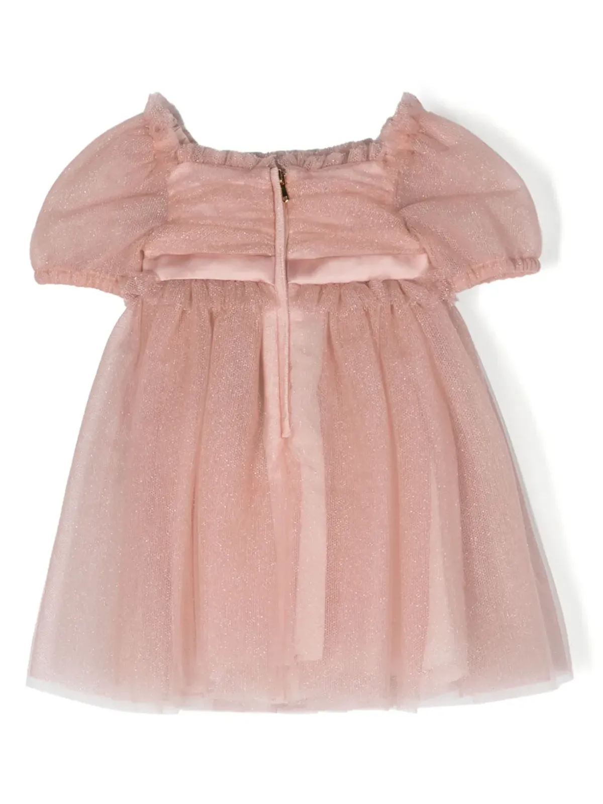 Dolce & Gabbana Kids ロゴプレート付きフリルチュールドレス ピンク - 画像2