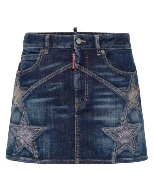 DSQUARED2 ビンテージ スター付きデニムミニスカート ブルー - サムネイル1