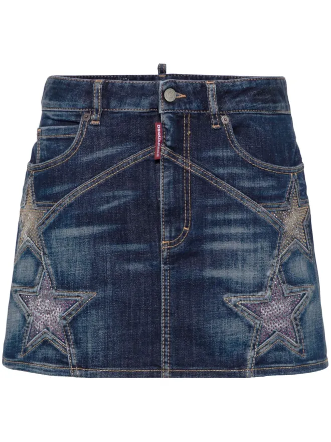 Dsquared2 DSQUARED2 ビンテージ スター付きデニムミニスカート ブルーの商品画像