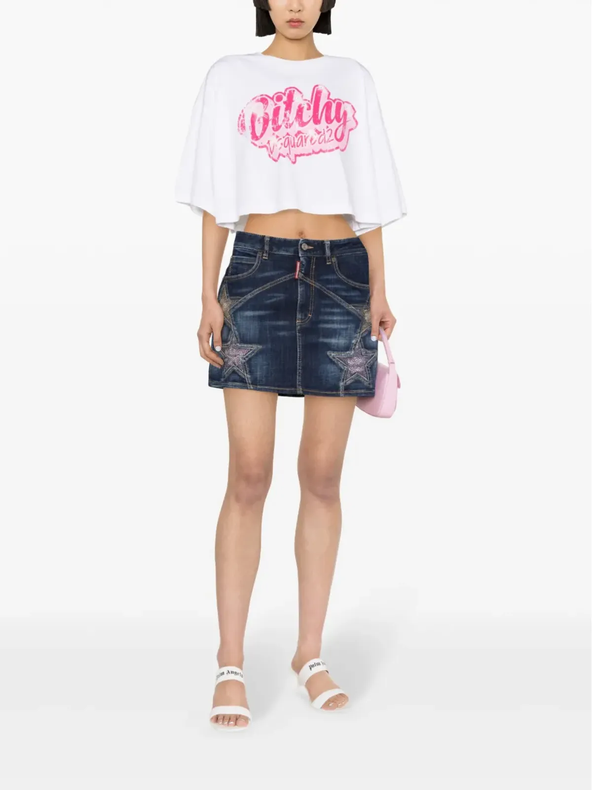 DSQUARED2 ビンテージ スター付きデニムミニスカート ブルー - 画像2